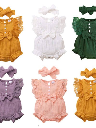 Infant And Toddler GirlsCandy-colored Lace Romper With Bib