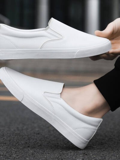 Breathable Flat Casual Sports Leather White Shoes