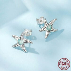 Silver Ziyun Magic Stone Inlaid Starfish Stud Earrings