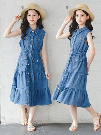 Denim Blouse Collar Vest Dress