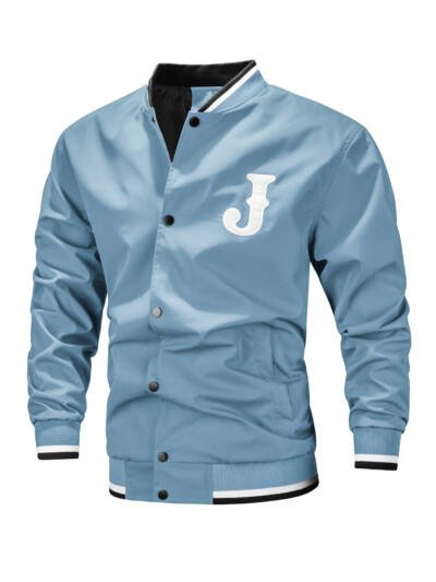 Mens Sporty Casual Embroidered Letter Jacket