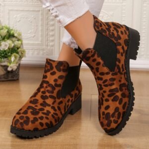 New Autumn Mid-Heel Leopard-Print Casual Womens Boots