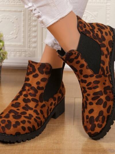 New Autumn Mid-Heel Leopard-Print Casual Womens Boots