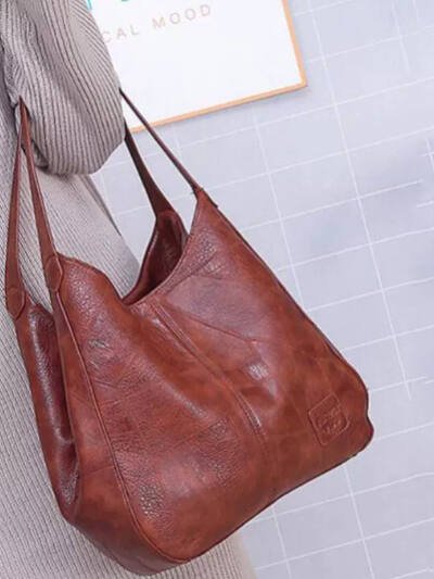 Vintage Large Capacity Shoulder Bags For Women Retro PU Leat