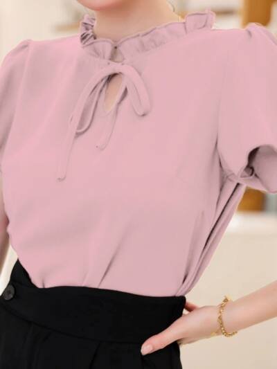 ModelyFrill Trim Tie Neck Blouse