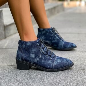 Outer Wear Pointed Toe Square Heel Denim Design Martin Boots