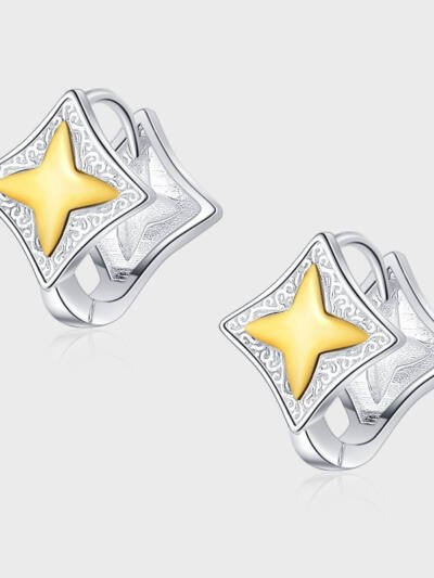 S925 Sterling Silver Gold Silver Contrast Four Bright Star Old Flower Tang Grass Ear Buckle Earrings