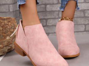 Chunky Heel Pointed Toe Ankle Boots With V-cut Design Fashion Fall Winter Short Boots For Women Shoes