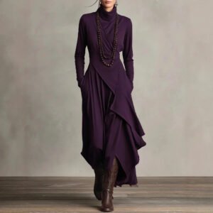 Women's Solid Color Cross-sleeve High-neck Dress