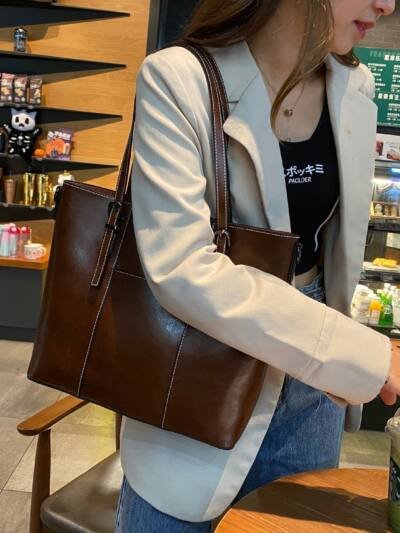 Big Bag Genuine Leather  Capacity Cowhide Messenger Bag Female Hand-held Tote