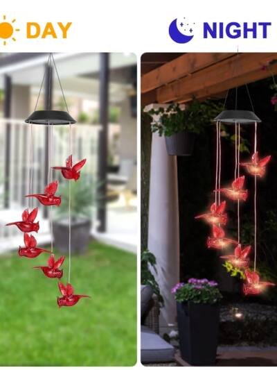 1PC Outdoor Solar Flaming Bird Wind Chime Lights, Outdoor Decorative Colorful Solar Wind Chimes