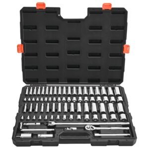 Socket Set, 76 Pieces, 3/8 Inch Drive Socket And Ratchet Set, SAE And Metric, Deep And Shallow, Mechanic Tool Kit With Accessories And Storage Case, CR-V Alloy Steel, For Automotive Repair
