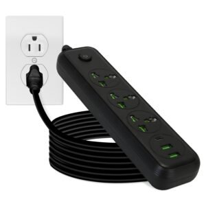 1Pc Power Strip With 6FT Extension Cord 3 AC Outlets And 2 USB A Ports 1 USB C Port 2500W Wall Mount Outlet Extender For Home Office Dorm Travel
