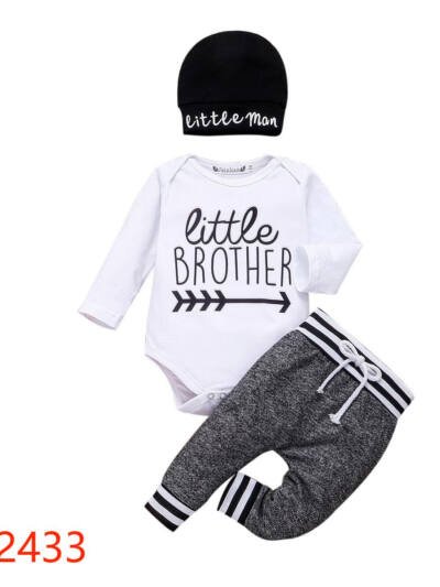 Letter Printing Long-sleeve Jumpsuit Trousers Hat Three-piece Set