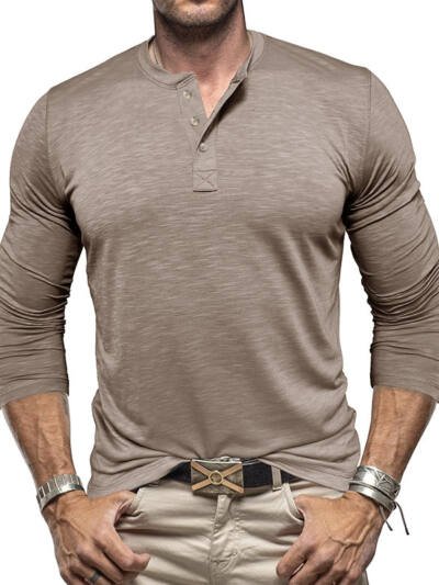Men's Long-sleeved Henry Collar T-shirt