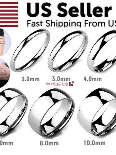Tungsten Carbide Silver Polished Plain Wedding Band Ring 2mm 3mm 4mm 6mm 8mm 10m