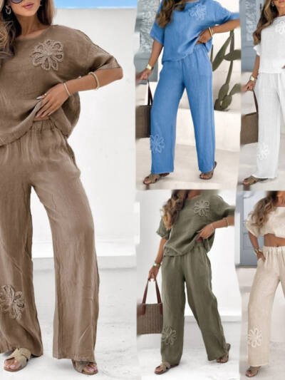 Women's 2-piece Set Plus Size Embroidered Leisure Suit High Waist Loose Trousers