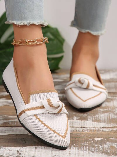 Fashion Pointed Toe Bow Flat Shoes For Women Lying Woven Slip-on Breathable Shoes Summer