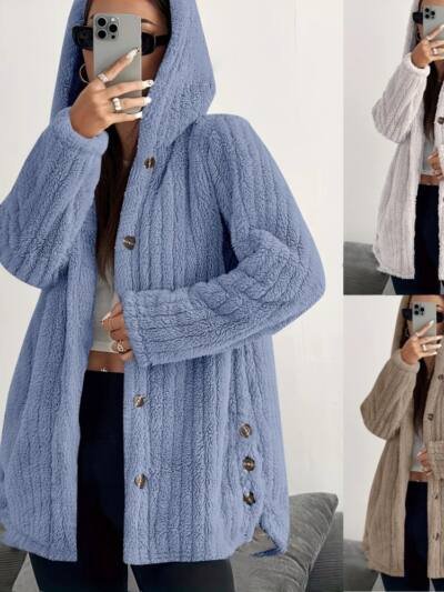Hooded Loose Plush Coat Women's Regular Sleeve