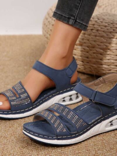 Summer Rhinestone Wedges Sandals Casual Sports Air Cushion Bottom Beach Shoes For Women Roman Sandals