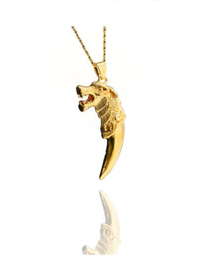 24k Gold Jewelry,Viking Wolf Necklace,Vintage Gothic Tribal Pendant,Punk Style Domineering Fierce Amulet Wolf Head Jewelry