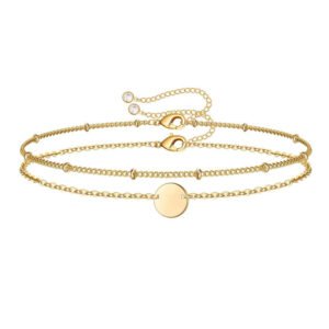 Dainty Gold Bracelets For Women, 14K Gold Filled Adjustable Layered Bracelet Cute Oval Chain  Bar Gold Bracelets For Women Jewelry