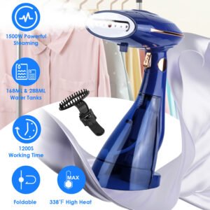1Pc 1500W 2 In 1 Foldable Garment Steamer Handheld Fabric Wrinkle Remover With 168ML & 288ML Water Tanks For Flat Hanging Ironing
