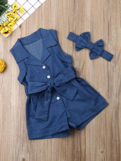 Pudcoco Kids Baby Girl Clothes Sleeveless Romper Denim