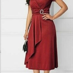 Sexy Asymmetrical V-neck Dress Women's High Waist Mid-length Solid Color Evening Dress