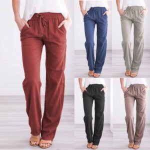 Women's Solid Color Loose Elastic Waist Casual Trousers