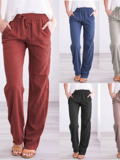 Women's Solid Color Loose Elastic Waist Casual Trousers