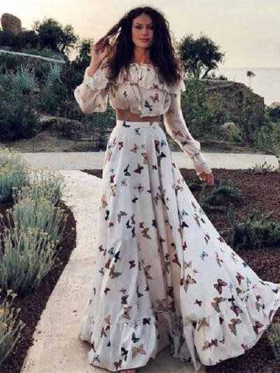 Printed Two-piece Bohemian Large Skirt Long Skirt Beach Dress