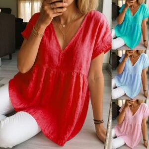 Women's Casual Loose-Fit Fashion Cotton-Linen Short-Sleeve Top