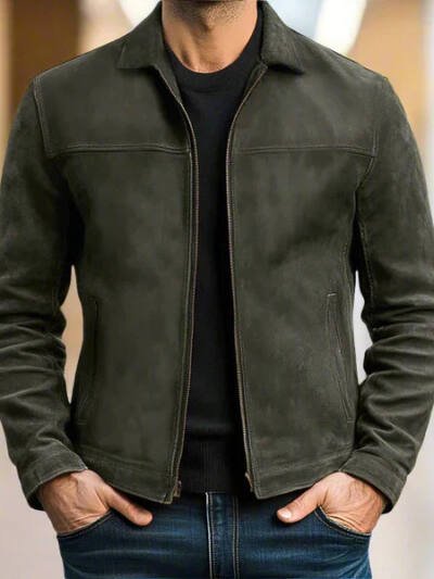 Men's Lapel Casual Trendy Leather Jacket