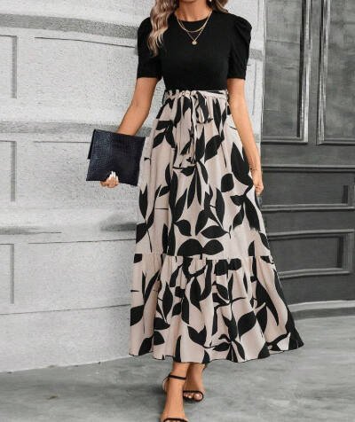 Floral Print Round Neck Exotic Vacation Style Elegant Dress