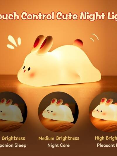 Cute LED Night Light Touch Sensor Cartoon Kid's Nightlights Big Face Rabbit Silicone Night Light Christmas Gift Bedside Lamp Home Decor