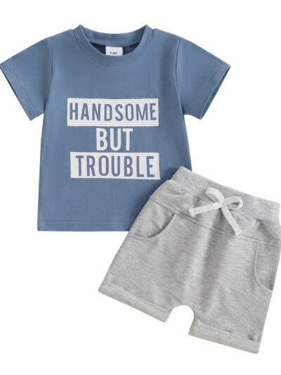 Boy Letter Print Short-sleeve Suit