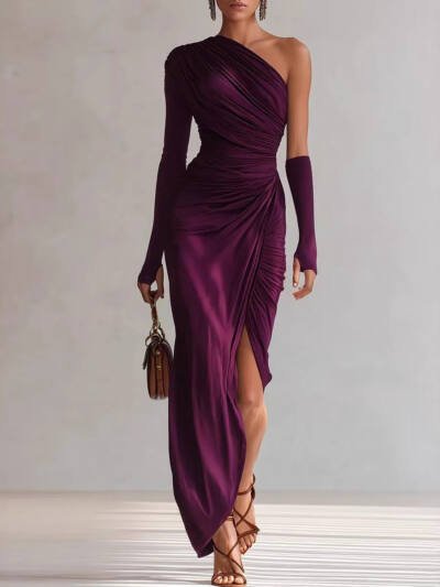 Textured Long-sleeved Elegant French-style Dress For Women