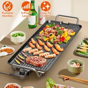 1Pc Electric Barbecue Grill Hot Plate Cooking BBQ Griddle Non Stick Table Top Grill Griddle For Indoor Outdoor Camping Picnic Family Gathering Friend Party