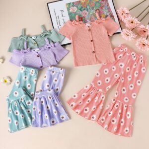 Girls' Sling Shirt Wide Leg Pants Suit