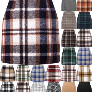 Women's High Waist Plaid Tight Pencil Wool Mini Skirt