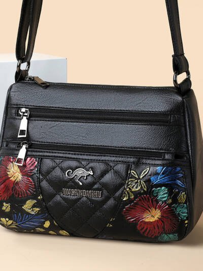 A Multi-layered Crossbody Bag With A Fashionable Large-capacity Embroidered Thread Design