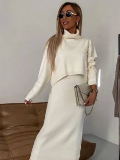 Lazy Style Knitwear Elegant Skirt Two-piece Set