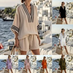 2 Piece Set Half Sleeve Oversize Pullover Top And Short Pants Summer Casual Women Patchwork Pocket Set Outfits Women's Clothing