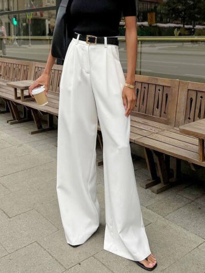 White High-waist Trousers Fashion Loose Casual Pants