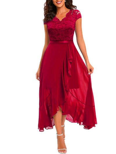 Dress V-neck Sleeveless Lace Mesh Large Swing Dress