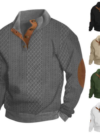 Stand Collar Long Sleeve Jacquard Knitted Pullover Sweater
