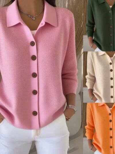 Button-knitted Lapel Sweater Cardigan Coat For Women