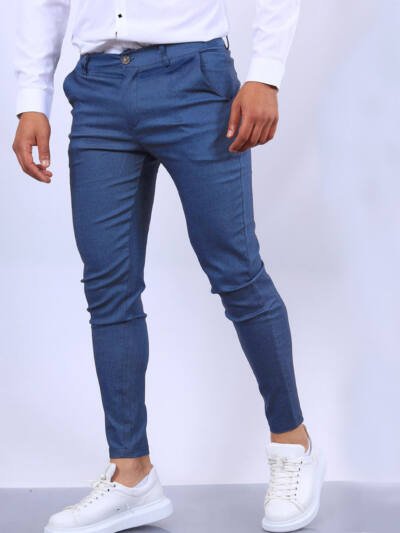 Men's Slim Button Trousers Fashion Solid Office Versatile Long Pencil Pants