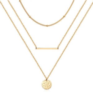 Gold Layered Choker Necklace 14K Gold Plated Bar Coin Charm Pendant Neckalce Delicate Multilayer Choker Necklaces For Women